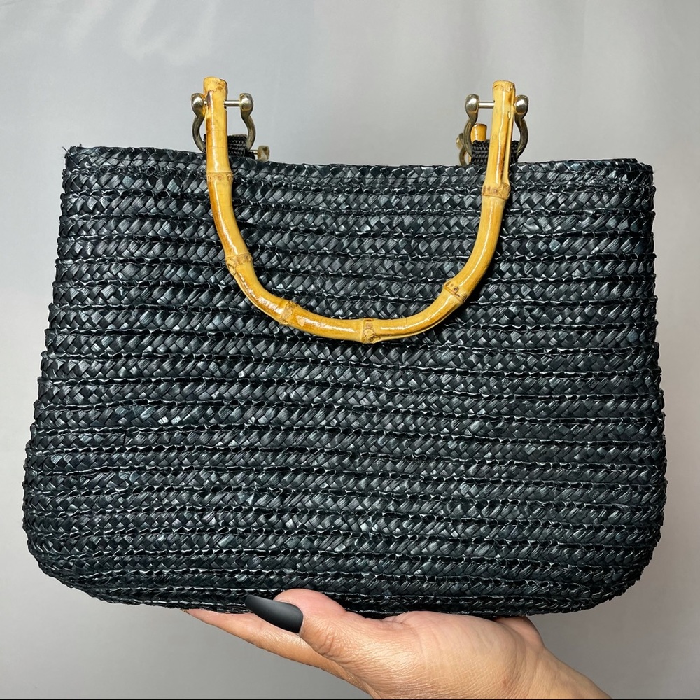 St John’s Bay Black Straw Purse w/ Bamboo Handles